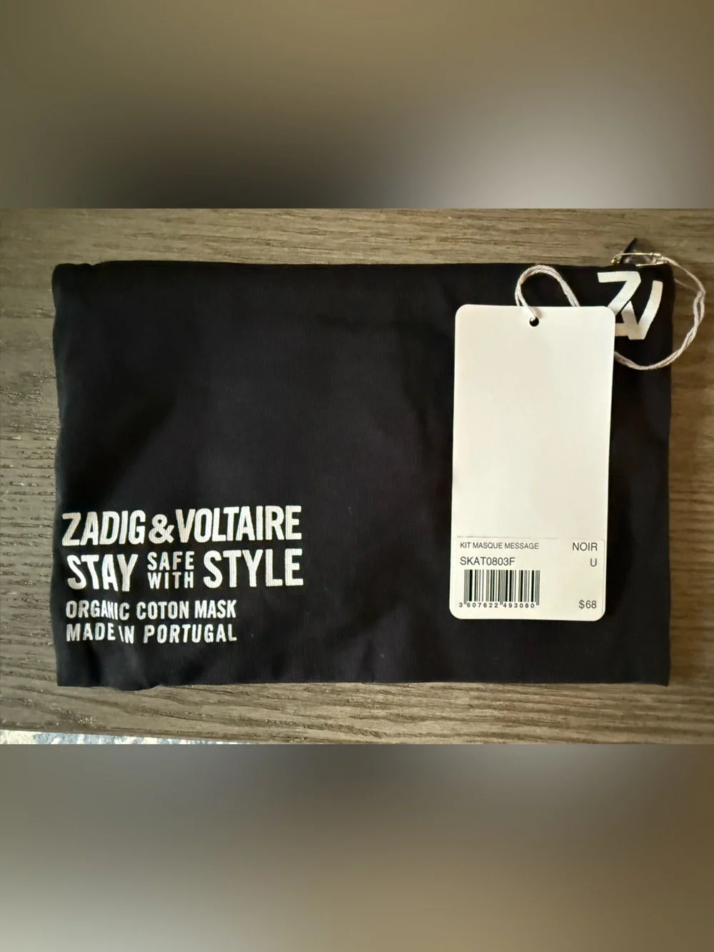 NWT Zadig & Voltaire Set of 2 Black Logo Cotton Mask with Zipper Pouch